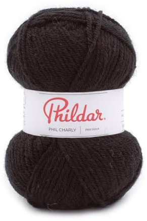 Phildar - Pelote de Laine Phil Charly - Laine à Crocheter et à Tricoter - 100% ACRYLIQUE - Aiguille n°4 - Couleur NOIR