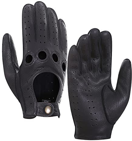 Harssidanzar Herren Lederfahrhandschuhe Hirschleder Ungefüttert Upgrade, Schwarz, XS