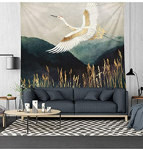 Flying Crane Wandteppich, Natur Landschaft Tapisserie Blatt Raum Wandbehang Wohnzimmer Schlafzimmer Wandteppich Home Dorm Dekor, 78,7 x 59 Zoll