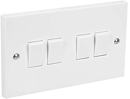 Invero 4 Gang 2 Way Electric Wall Light Switch White Rocker Standard Square 10 Amp Power for two-way control 30W