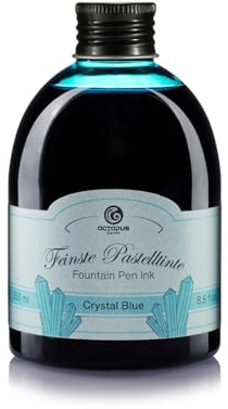 Füllhaltertinte Pastell Blau Crystal Blue, Schreibtinte für Füllhalter,Schreibfedern und Glasfedern, Kalligraphietinte in praktischer 250 ml Nachfüllflasche