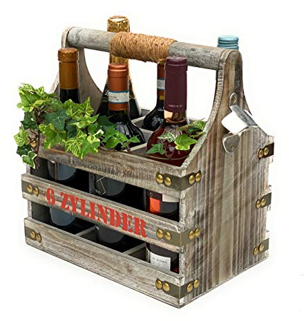 DanDiBo Weinträger 6 Flaschen Holz 93540 Weinregal Flaschenkiste Flaschenkorb Weinflaschenträger Flaschenträger