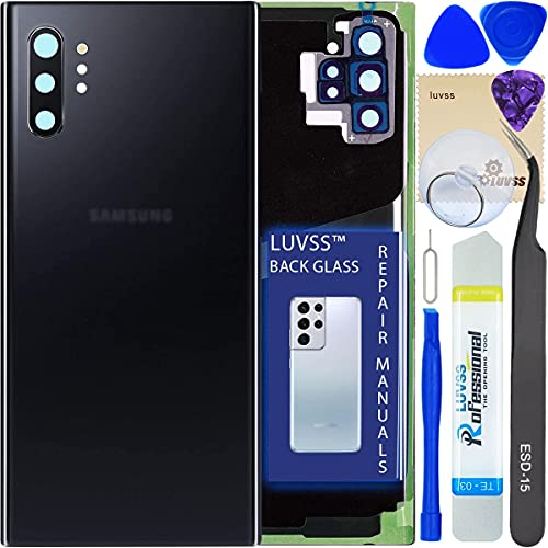 LUVSS Akkudeckel für Samsung Galaxy Note 10+ Plus N975 Rückseite Glas Deckel Original Backcover Ersatz Reparatur Set -Schwarz