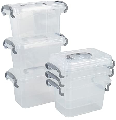 Fosly Set of 6 Mini Storage Box with Lid, 2 L Plastic Boxes Set