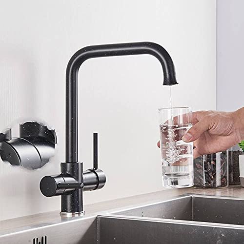CAIDAI&YL Faucet Dual Spout Filter Faucet 360 Degree Rotation Water Purification Feature Taps,Black with White DOT