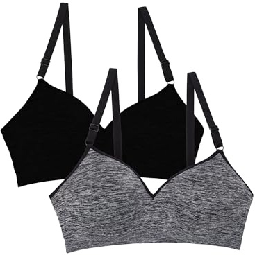 Fruit of the Loom Seamless Wire Free Push-up Bra Soutien-Gorge, Opaque, Noir/Anthracite/chiné, 100E (Lot de 2) Femme