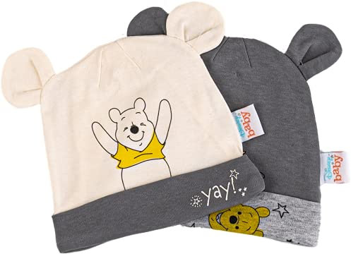 Disney Baby Mützchen - 2er Pack - Öko Tex, Größe:74-80, Farbe-Motiv:Winnie - dunkel grau