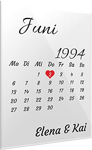 SCHILDER HIMMEL Personalisiertes Glas Datum aus Echt Glas oder Acrylglas. Geschenkidee für Partner, Freunde, Valentinstag, Weihnachten, Geburtstag Geschenk für Sie und Ihn in Verschiedene Größen