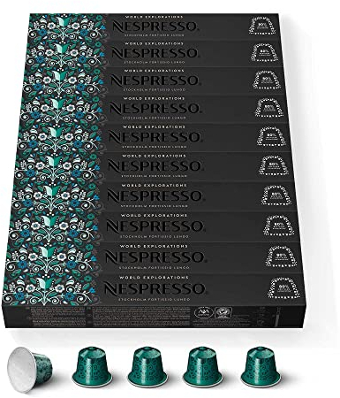 NESPRESSO ORIGINAL Stockholm Lungo, Dunkle Röstung, Kompatibel mit ORIGINAL Kapselmaschinen, Kapsel Set aus 100 Kaffeekapseln