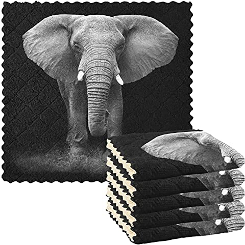 Mnsruu Küchentücher, Motiv: indischer Elefant, schwarz, 6 Stück, Geschirrtuch, schnell trocknend, superweich, 28 x 28 cm