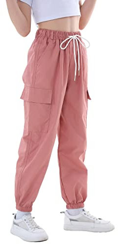 Pantalon Cargo Enfant Fille Pantalon de Jogging pour Filles Hip Hop Street Dancewear Costume 4-15 Ans(Rose Clair,13-15 ans/170)