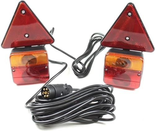Keroppa, Juego de Luces, Traseras de 7 polos, 6,5 m de Cable, Luces para Remolque, Todos los Vehículos, Triángulos Reflectantes,12 V, Fácil Instalación, Base Magnética, Homologadas