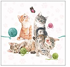 20 Servietten Verspielte Katzen mit Wolle | Tiere | Tiermotiv | Tischdeko 33x33cm