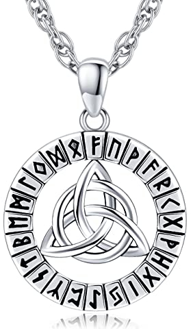 Wikinger Halskette 925 Sterling Silber Keltischer Knoten Rune Anhänger Vintage Schmuck für Herren Damen, Edelstahl Kette 55 cm