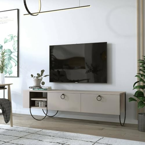 Dmora TV-Schrank Malina 150x36x44h cm Beige 2 Schubladen, 2 Böden