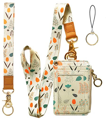 bolimoss Schlüsselband für Ausweise, Schlüsselband für Damen, modischer Ausweishalter mit Reißverschluss (hellgelb)