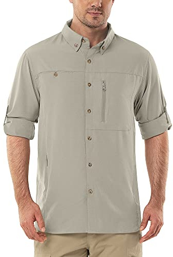 Outdoor Ventures Herren Outdoor Hemd UPF50+ UV-Schutz Safari Wanderhemd | Schnelltrocknend Atmungsaktives Mesh-Futter Langarmhemd Männer Überhemd Roll Up Ärmel & 3 Taschen Funktionshemd Arbeitshemd