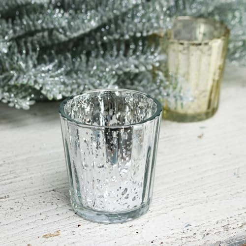 Dappled Silver Tealight Holder - 5.5 x 6cm - Wedding Table Home Event Decor