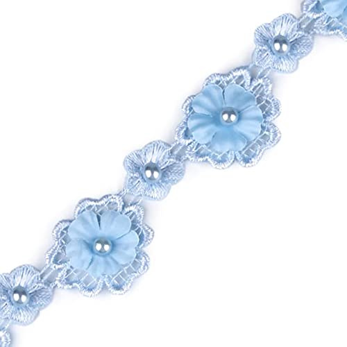 1m Spitzenborte mit Perle Seidenblüten Borte Satinband 30mm breit Farbwahl