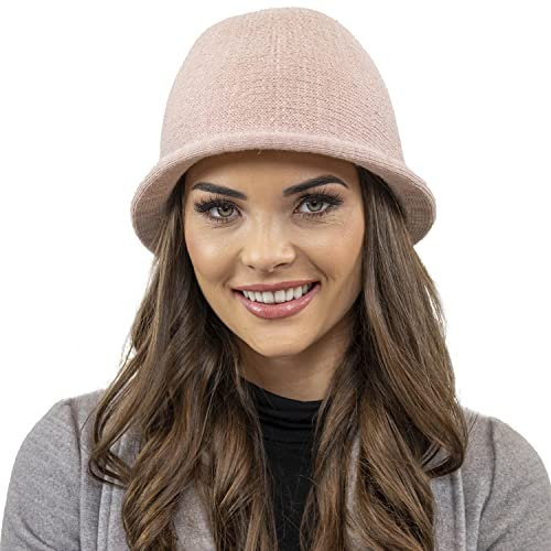 VIVISENCE Damen Winter Hut Mit Klassischem Stil Herbst Warme Strickmütze Garn Mit Wolle Perfekte Passform Wintermütze Für Frauen Modell 7044, Rosa,Einheitsgröße