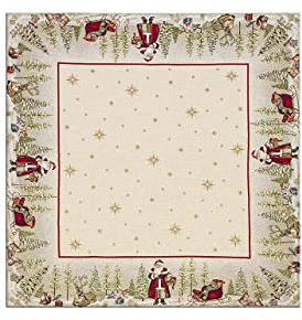 BIANCHERIAWEB Tischdecke 100x100 cm Weihnachten Santa Tree Modern Quadratisch Baumwollmischung Gobelin Tischläufer Centrino Made in Italy