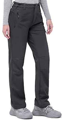 33,000ft Damen-Wanderhose, wasserdicht, mit Thermo-Fleece gefüttert, für Winter, Outdoor, winddicht, warm, Softshell-Hose, Wandern, Angeln, Ski, Schneehose, grau, 40
