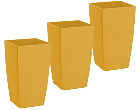 ECOMACETAS FLOWERPOT STORE Maceta de Colores de Plástico. Alargada Rectangular Decorativa 26 cm De Alto (Amarillo Curry, 3)