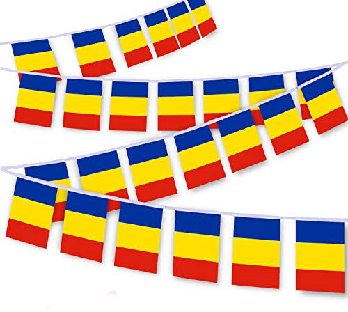 MacLand 30 cuerdas de bandera de Rumania, banderines rumanos de 32 pies, pancarta decorativa para decoración de patio interior y exterior