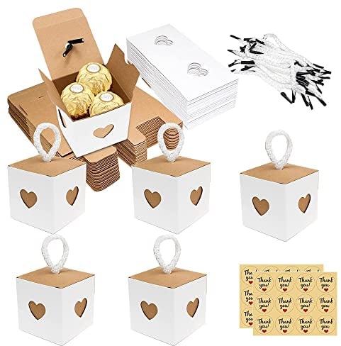 CHEVVY 20 Stück Kleine Geschenkboxen Weiß Geschenkboxen Hochzeit Gäste Süßigkeiten Box Hochzeit mit 2 Danke Aufkleber für Hochzeiten Party Geburtstage