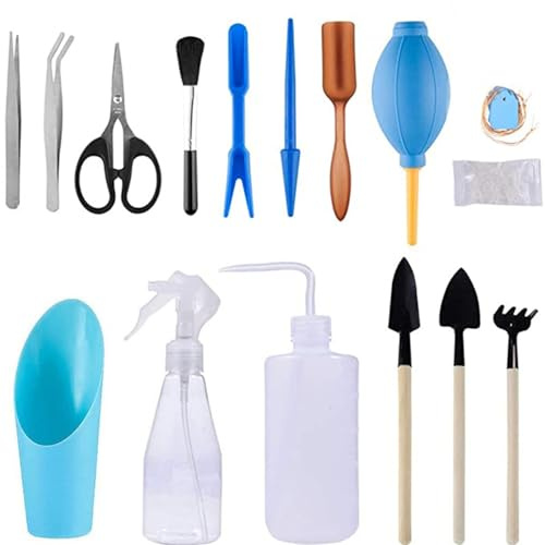 Holzsammlung Mini Conjunto de Herramientas de Jardineria, 16PCS Mini Juego de Herramientas de Trasplante de Jardín, para Jardinería para Cactus, Suculentas, Plantas Maceta