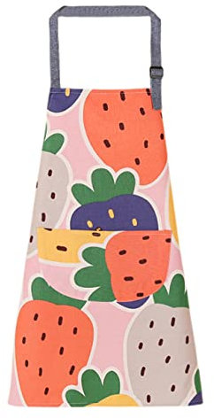 FAIRYGATE Waitress Apron with Pockets Unisex Adults Cooking Baking Kitchen Chef Canvas Adjustable Pink Aprons for Women Strawberry A3909