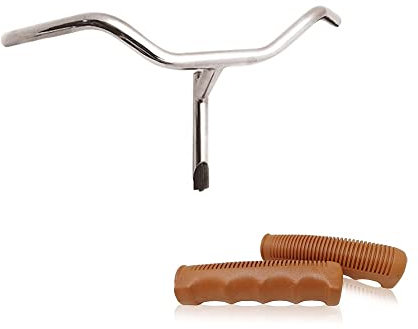 MANUBRIO CROMATO IN ACCIAO 22,2 MM PER BICI + COPPIA MANOPOLE MARRONI OLANDA BICICLETTA DA PASSEGGIO CITY BIKE UNIVERSALE DONNA UOMO IDEALE PER BICI 24 26 28