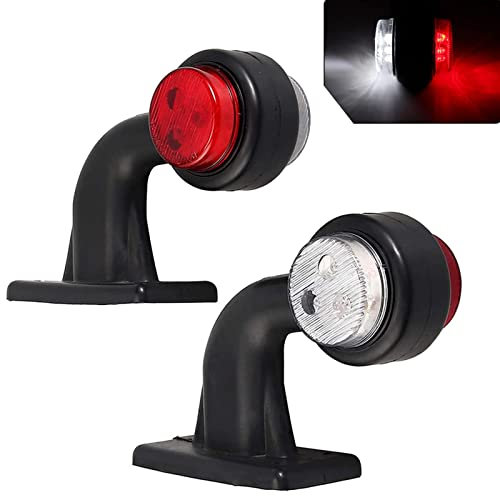 AUTOXBERT 2pcs Elbow LED Side Marker Lights 12-30V Waterproof Trailer Side Marker Lamp Double Side Warning Light White/Red for Truck Trailer Lorry RV Caravan