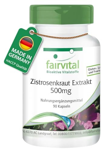 fairvital Zistrosenkraut Extrakt 500 mg, 90 Kapseln, 5-fach konzentriert, Cistus Incanus, Natürliche Quelle Polyphenole, 100% vegan, Qualitätsgeprüft und hochdosiert, Made in Germany