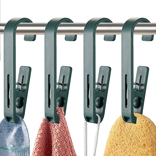 WEKIWGOT 4 ganchos de ropa con pinzas, perchas para calcetines, botas, sujetadores, toallas, lápices de plástico fuertes para baño, armario, cocina, oficina (verde)