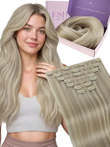 Fshine Clip in Extensions Aschblond mix Bleichblond 35cm 120g | Hair Extensions Clip in, Schnell einsetzbar, ohne zusätzliche Werkzeuge, Anfängerfreundlich, natürliche Haarintegration