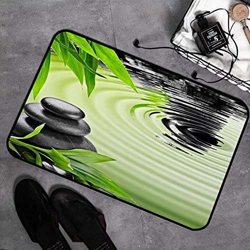 GOSUNA Memory Foam Badezimmer- 40 x 60 cm,Zen Basaltsteine und Bambus,Badteppich Saugfähige Rutschfester Badvorleger Waschbar Badematte