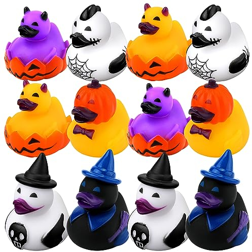 12 Stück Gummi Enten, Sortierte Gummi badeente Spielzeug Neuheit Bade Enten Spielzeug Schwimmende Halloween Gummienten für Kinder Babyparty Partygeschenke Jeep-Enten Sammeln
