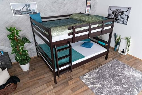 Etagenbett/Stockbett 140 x 200 cm Easy Premium Line K24/n, Kopf- und Fußteil gerade, Buche Massivholz Schokobraun lackiert, teilbar