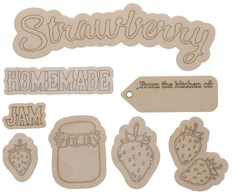 Hampton Art - Crate Décor Themed Pack, Strawberry Jam, 1x 1 3/4 to 2 3/4x 8 1/4, 8pc, Unfinished Wood Cutouts, Wood Cutouts for Crafts, Wood Shapes for Crafts, Wood Cut Outs, Wooden Painting