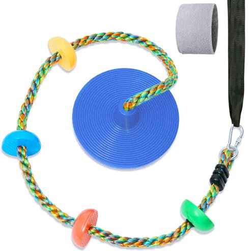 Fentin Tree Swing for Kids Backyard Single Disc Rope Climbing Seat for Tree Indoor Outdoor Playground Swing Set Accessories with Thickening 4 Ft Strap-Blue