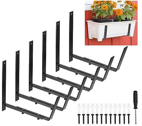 QUARKZMAN Ajustable Ventana Maceta Caja Soportes Universal Ventana Caja Soporte, Hierro Flores Caja Pared Montaje Ganchos para Balcón, Cercas, Patio, y Jardín (6uds)