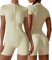 AIEOE Sport Jumpsuit Damen Kurz Eng Yoga Langarm One Piece mit Kragen Reißverschluss Bodysuit Playsuit Y2K Größe S Beige B