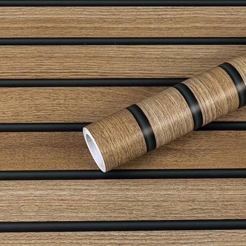 Fantasnight Tapete Holzoptik, Braun Holzpaneele Wand Selbstklebende Akustikpaneele, Beige Klebefolie Möbel 3D Möbelfolie Matt Folie für Möbel, Wasserdicht Tapeten für Wohnzimmer 60cm x 500cm