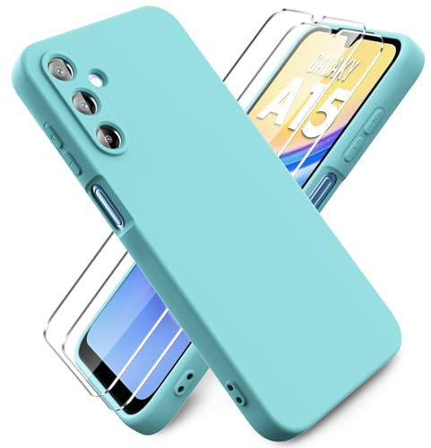 Ikziwreo - Funda para Samsung Galaxy A15 4G/5G, con 2 Pack Protector de Pantalla de Vidrio Templado, Carcasa de Silicona Suave Ultrafina, Case de Goma a Prueba de Choques a los Arañazos - Azul Hielo