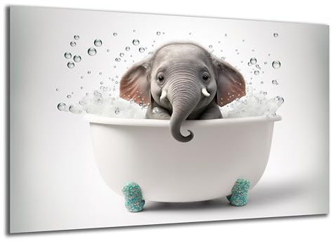 DARO Design - Toiletten-Bild auf 6mm HDF 30x20 cm Baby Elefant in der Badewanne - Wand-Deko Bilder Lustiges Geschenk