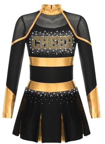 YOOJIA Mädchen Cheerleading Kostüm Langarm Tanzkleid mit Glitzer Cheer Leader Outfit Schulmädchen Kleider Sportkleid
