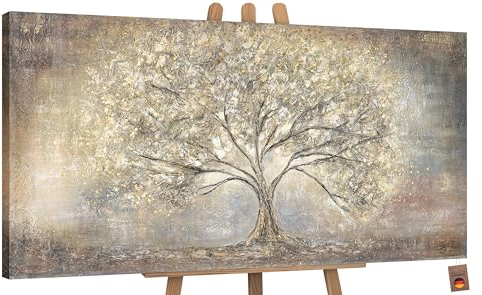 YS-Art XXL Abstrakt Acryl Gemälde auf Leinwand Goldbaum handgemalt Wandbilder Wohnzimmer Kinderzimmer Büro moderne Design Bilder Fengshu echte Kunst 200x100 cm