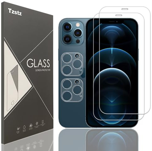 Tzstz 2+2 Pièces Verre Trempé iPhone 12 PRO Max Dureté 9H Anti-rayures HD Film Protection Ecran