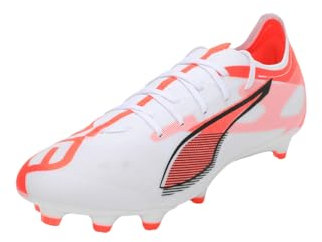 PUMA Ultra 5 Match Fg/AG, Soccer Shoe Unisex - Adulto, Puma White Puma Black Glowing Red, 41 EU